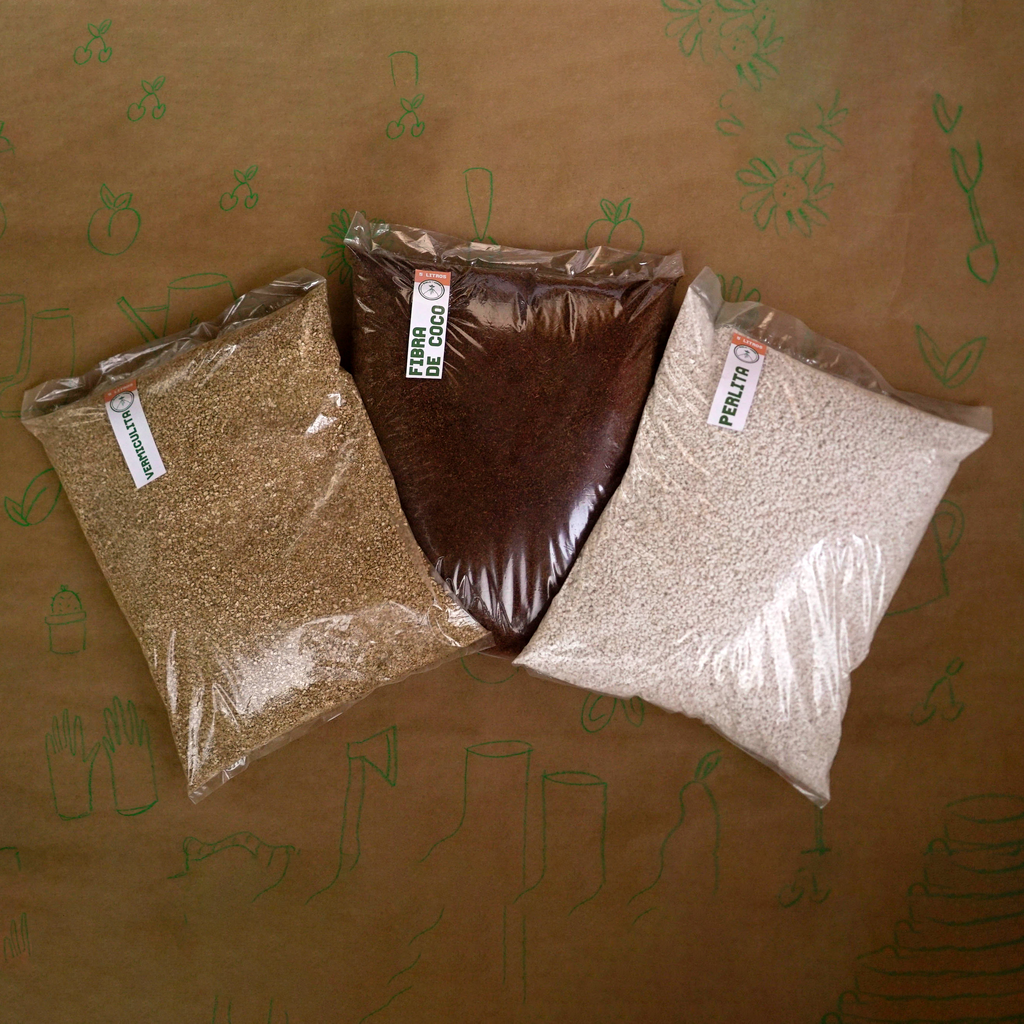 Tripack sustratos Fibra de Coco, Vermiculita y Perlita